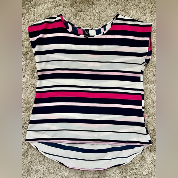 Navy Blue Striped Short Sleeve Blouse - Picture 3 of 4